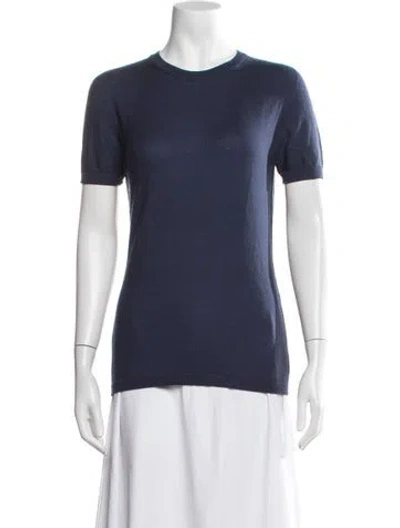 Pre-owned Giorgio Armani Virgin Wool Crew Neck T-shirt W/ Tags In Blue
