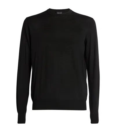 Giorgio Armani Virgin Wool Crewneck Jumper In Schwarz