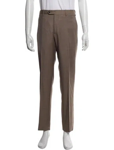 Pre-owned Giorgio Armani Virgin Wool Dress Pants In Brown