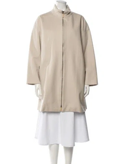 Pre-owned Giorgio Armani Virgin Wool Faux Fur Coat In Neutral