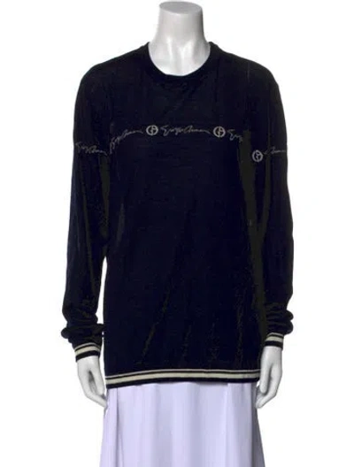 Pre-owned Giorgio Armani Virgin Wool Graphic Print Sweater In Black