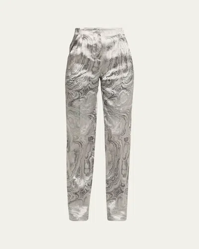 Giorgio Armani Virgin Wool Marbled Trousers In Gray