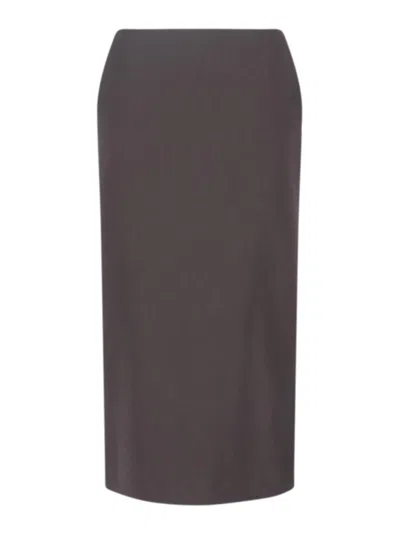 Giorgio Armani Virgin Wool Midi Skirt In Brown