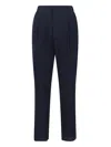Giorgio Armani Textured Navy Virgin Wool Trousers With Straight Leg In Blue