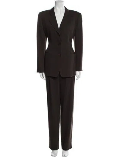 Pre-owned Giorgio Armani Virgin Wool Pantsuit In Brown