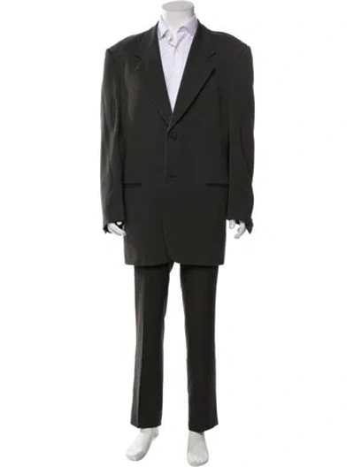 Pre-owned Giorgio Armani Virgin Wool Patterned Blazer In Gray