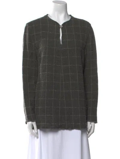 Pre-owned Giorgio Armani Virgin Wool Plaid Print Sweater In Gray