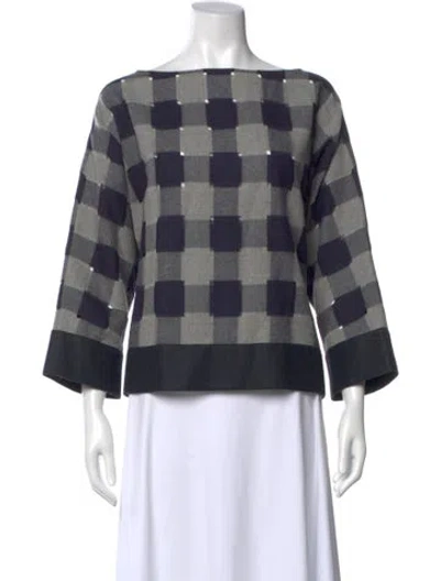 Pre-owned Giorgio Armani Virgin Wool Plaid Print Sweater In Gray