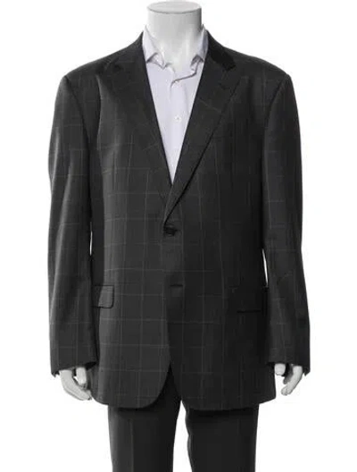 Pre-owned Giorgio Armani Virgin Wool Plaid Print Two-piece Blazer In Blue