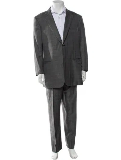 Pre-owned Giorgio Armani Virgin Wool Plaid Print Two-piece Suit In Gray