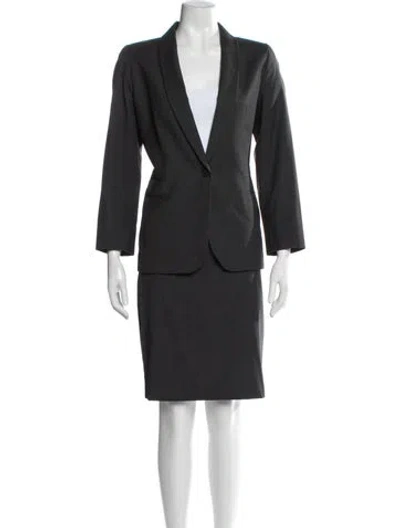 Pre-owned Giorgio Armani Virgin Wool Pleated Accents Skirt Suit In Gray