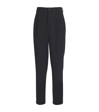 Giorgio Armani Virgin Wool Ribbed Tailored Trousers In Blue