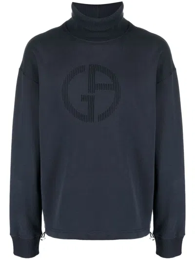 Giorgio Armani Virgin Wool Roll Neck Jumper In Blau