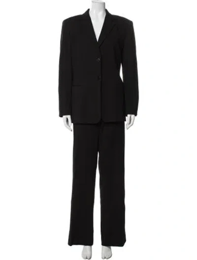 Pre-owned Giorgio Armani Virgin Wool Ruffle Embellishment Pant Set In Black