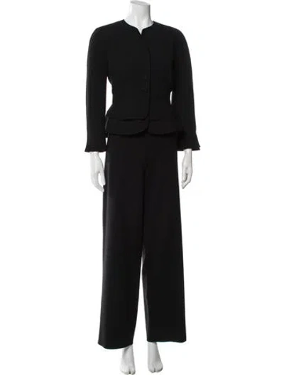 Pre-owned Giorgio Armani Virgin Wool Ruffle Embellishment Pant Set In Blue
