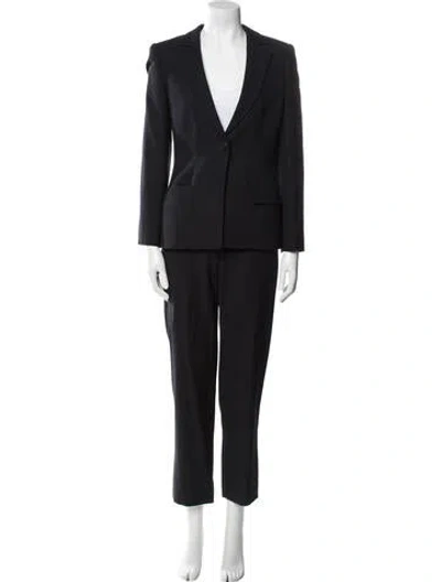 Pre-owned Giorgio Armani Virgin Wool Ruffle Embellishment Pantsuit In Black