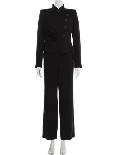 Pre-owned Giorgio Armani Virgin Wool Ruffle Embellishment Pantsuit In Black