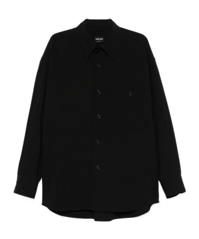 Giorgio Armani Midnight Blue Shirt With Classic Collar And Buttoned Cuffs In Black
