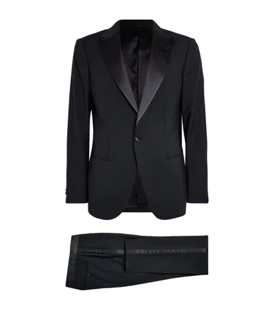 Giorgio Armani Soho Line Single-breasted Suit In Micro-gingham Wool In Blue