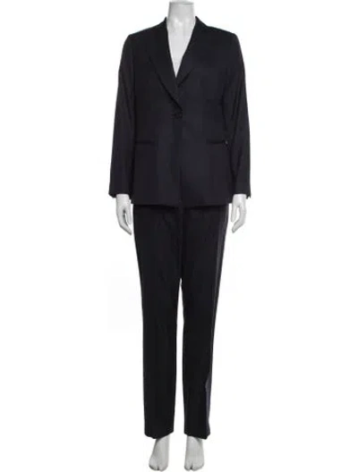 Pre-owned Giorgio Armani Virgin Wool Striped Pantsuit In Blue
