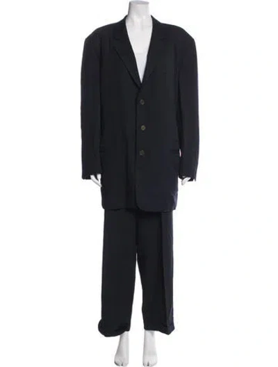 Pre-owned Giorgio Armani Virgin Wool Striped Pantsuit In Blue
