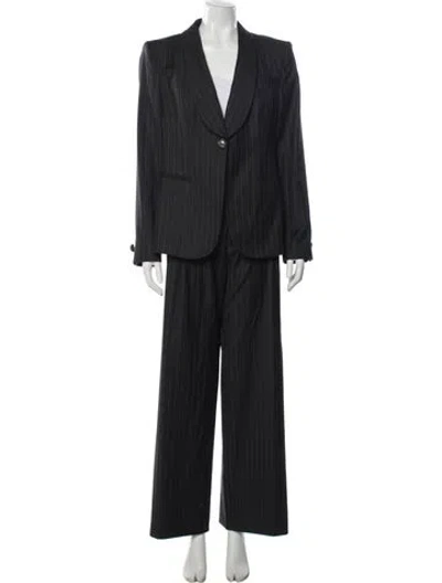 Pre-owned Giorgio Armani Virgin Wool Striped Pantsuit In Gray