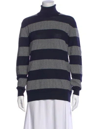 Pre-owned Giorgio Armani Virgin Wool Striped Sweater In Blue