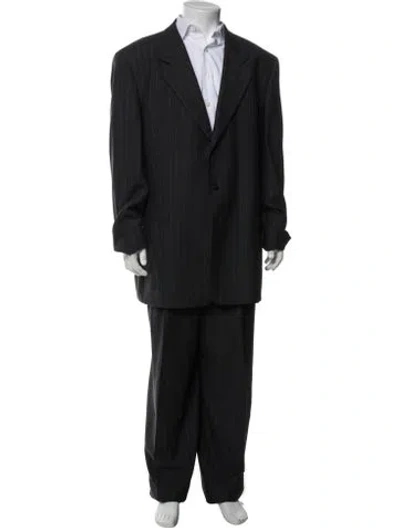 Pre-owned Giorgio Armani Virgin Wool Striped Two-piece Suit In Black