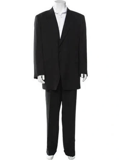 Pre-owned Giorgio Armani Virgin Wool Striped Two-piece Suit In Black