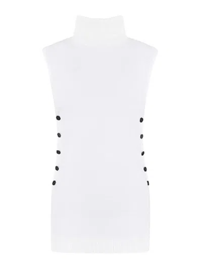 Giorgio Armani Virgin Wool Turtleneck Top In White