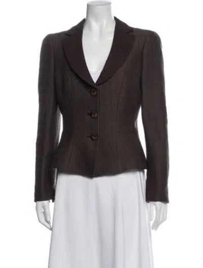 Pre-owned Giorgio Armani Virgin Wool Tweed Pattern Blazer In Brown