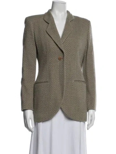 Pre-owned Giorgio Armani Virgin Wool Tweed Pattern Blazer In Green