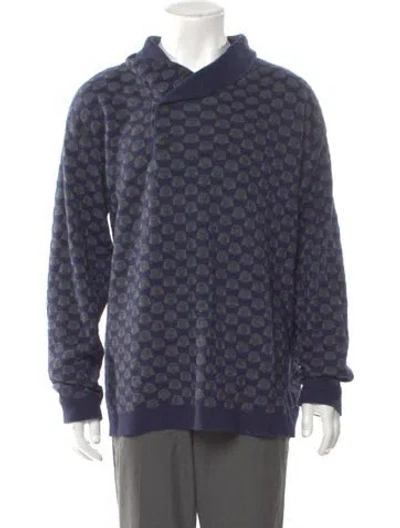 Pre-owned Giorgio Armani Virgin Wool V-neck Cardigan In Blue