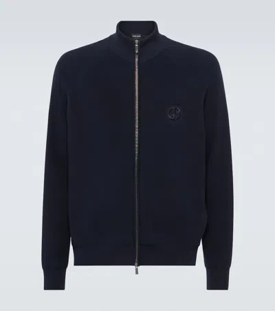Giorgio Armani Virgin Wool Zip-up Sweater In Blue
