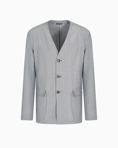 Giorgio Armani Viscose And Linen Single-breasted Jacket In Pattern