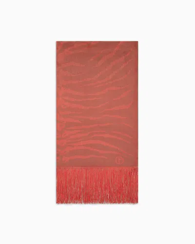 Giorgio Armani Viscose And Silk Blend Jacquard Stole In Orange