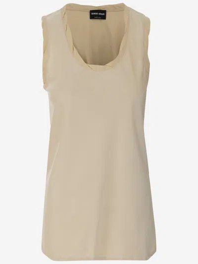 Giorgio Armani Viscose And Silk Long Top In Beige