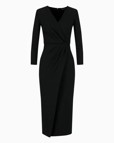 Giorgio Armani Official Store Viscose-blend Milano-stitch Midi Dress In Black