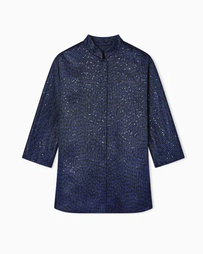 Giorgio Armani Viscose-blend Single-breasted Jacket With Sequins In Blue
