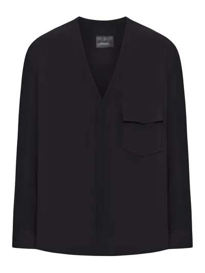 Giorgio Armani Men Viscose Blouse With V-neck And Patch Pocket In Black