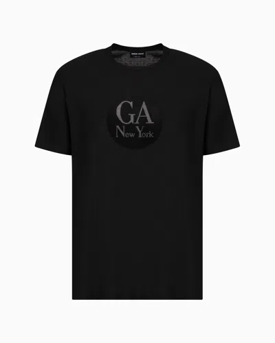 Giorgio Armani Viscose Crew-neck T-shirt With A Velvet Insert In Black