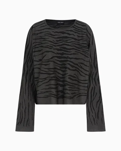 Giorgio Armani Viscose Jacquard Blend Crew-neck Jumper In Grey