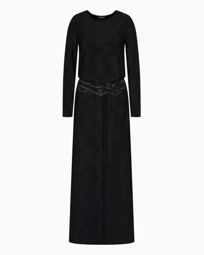 Giorgio Armani Viscose Jacquard Jersey Long Dress In Black