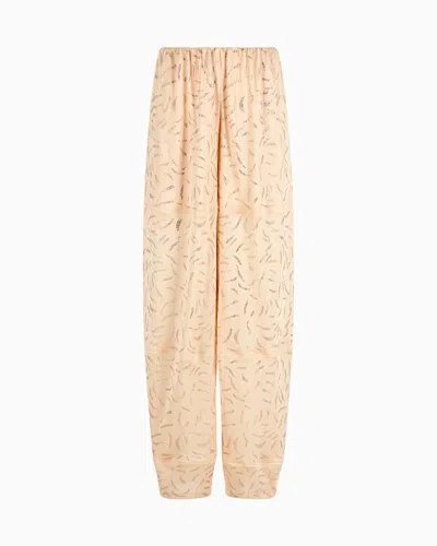 Giorgio Armani Viscose Jersey Trousers With Rhinestone Embroidery In Pink