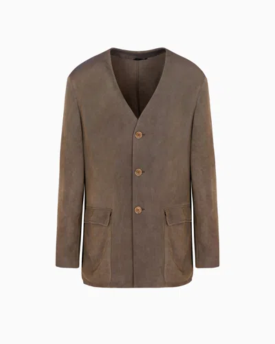Giorgio Armani Viscose Twill Single-breasted Jacket In Brown