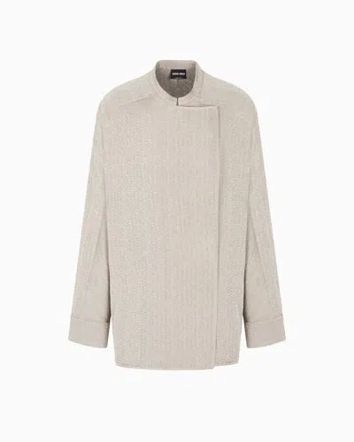 Giorgio Armani Viscose, Wool And Silk Jacquard Shirt Jacket In Sand