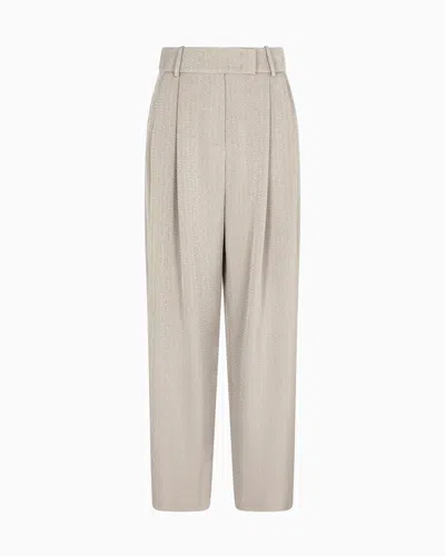 Giorgio Armani Viscose, Wool, Silk Jacquard Single-pleat Trousers In Neutral