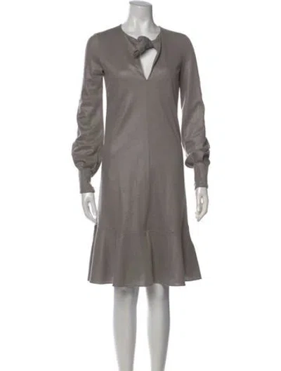 Pre-owned Giorgio Armani V-neck Knee-length Dress In Gray