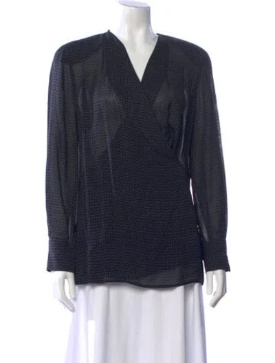 Pre-owned Giorgio Armani V-neck Long Sleeve Blouse In Blue