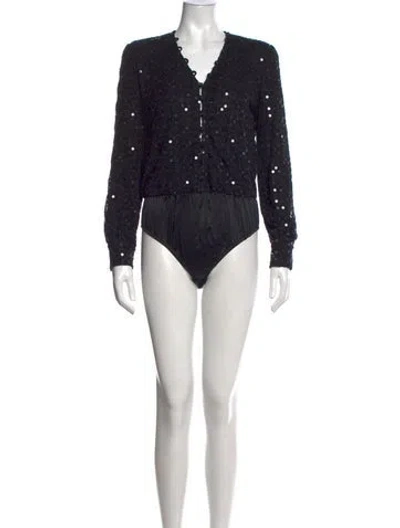 Pre-owned Giorgio Armani V-neck Long Sleeve Bodysuit In Black